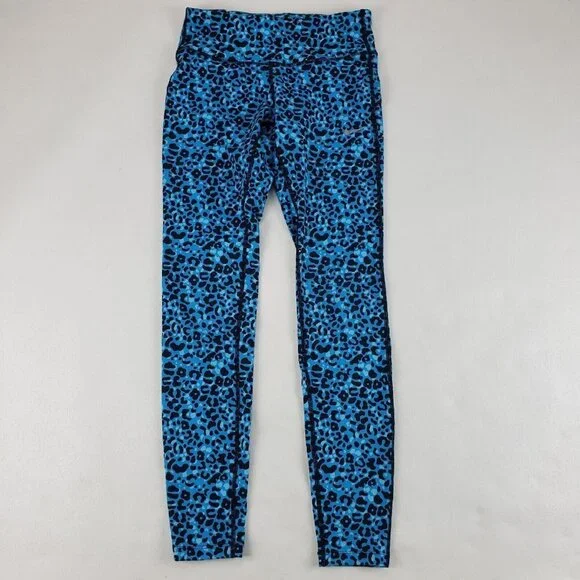 Nike Running Dri Fit Leggings Blue Animal Print Womens XS Zip Pocket Reflective - Picture 1 of 13